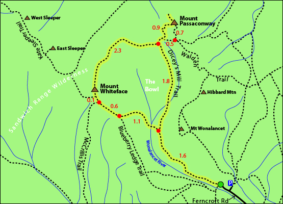 Mount Passaconway, Mount Whiteface - Blueberry Ledge Trail, Diceys Milk Trail, Ferncroft Road, Wonalancet, NH 4000 Footers